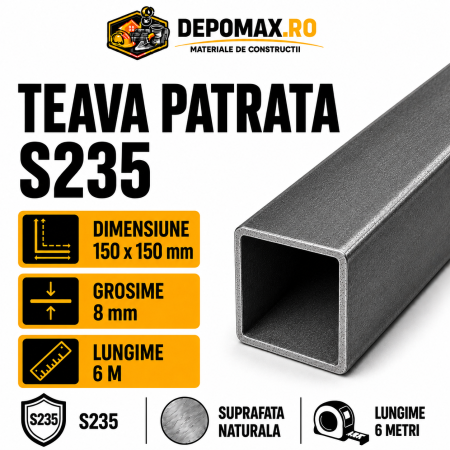Teava patrata 150 x 150 x 8 mm, 6 metri